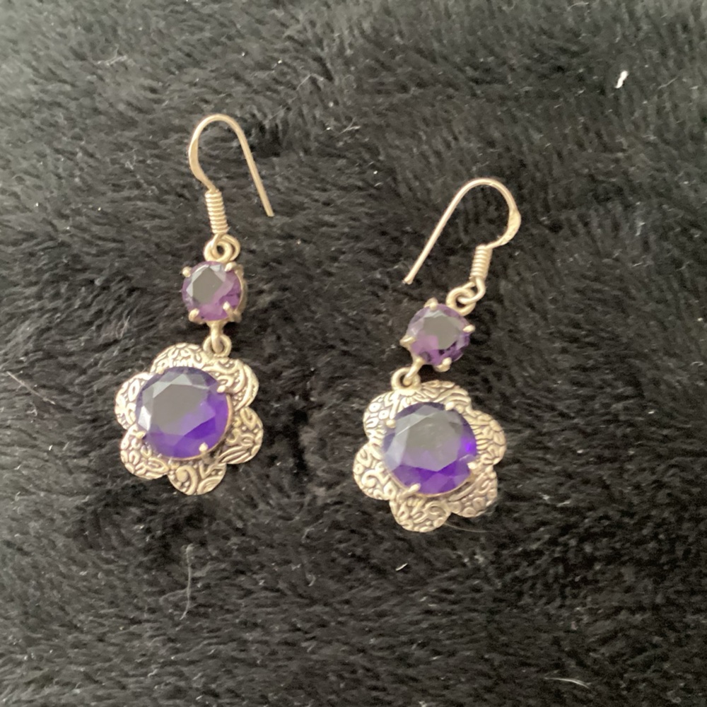 Amethyst stones set in silver settings